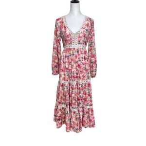 Cottagecore Floral Tiered Maxi Dress w/ Pockets Baevely Size Medium Boho Summer